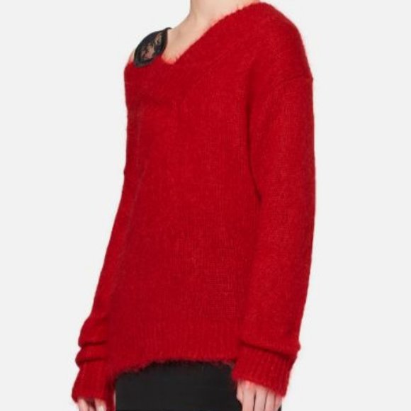 NWT Christopher Kane V Neck Mohair Wool Red Open Back Women's Luxury Sweater XL - Picture 2 of 10